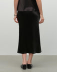 black silk midi skirt