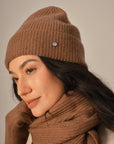 Ribbed Cashmere Beanie Hat for Women