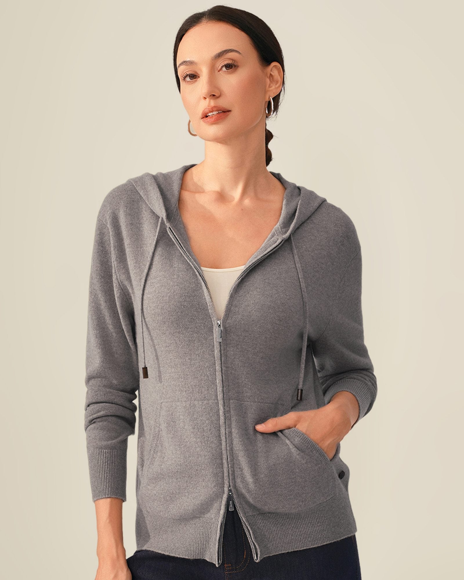 cashmere zip hoodie women's