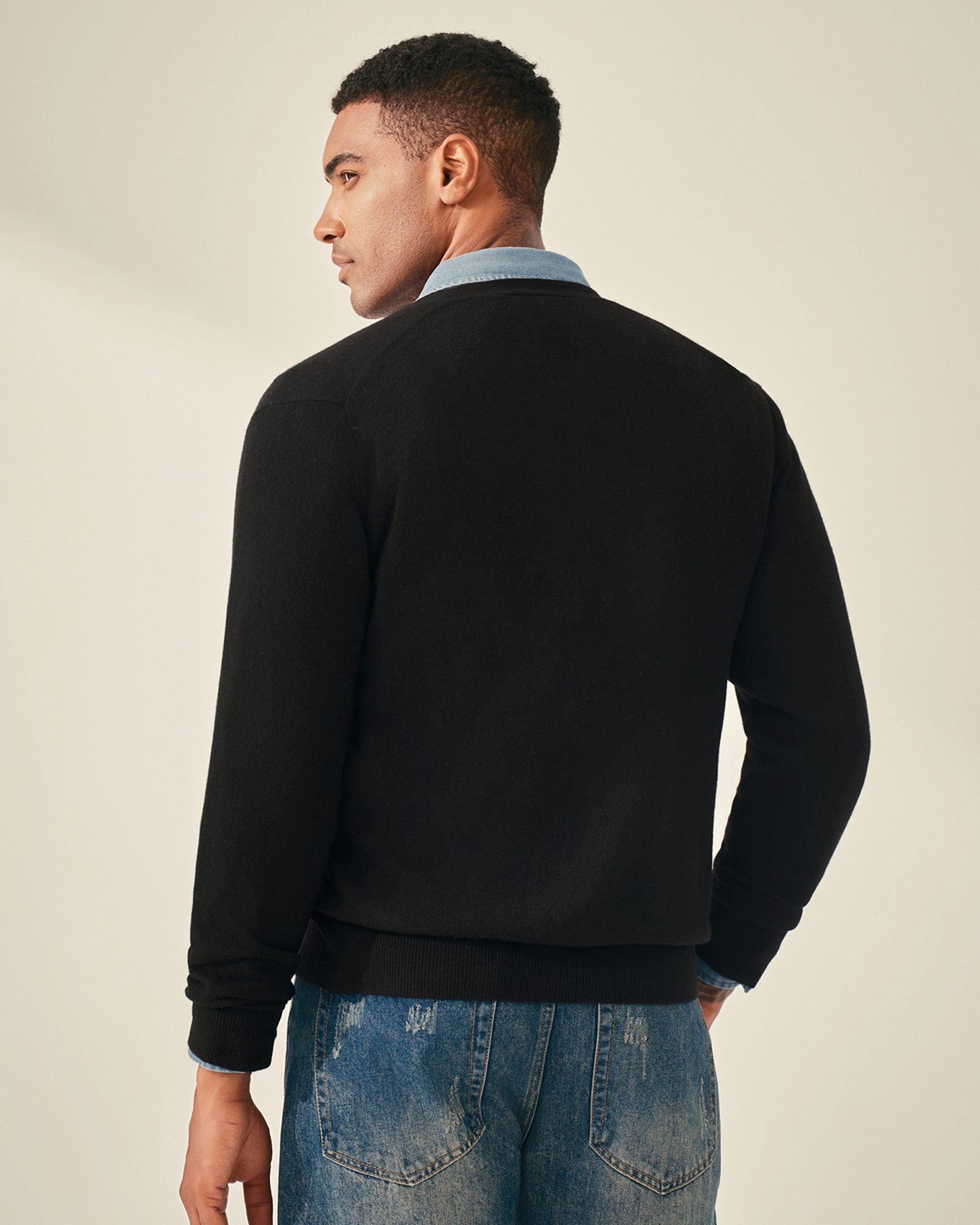 kvss  mens black cashmere cardigan sweater  