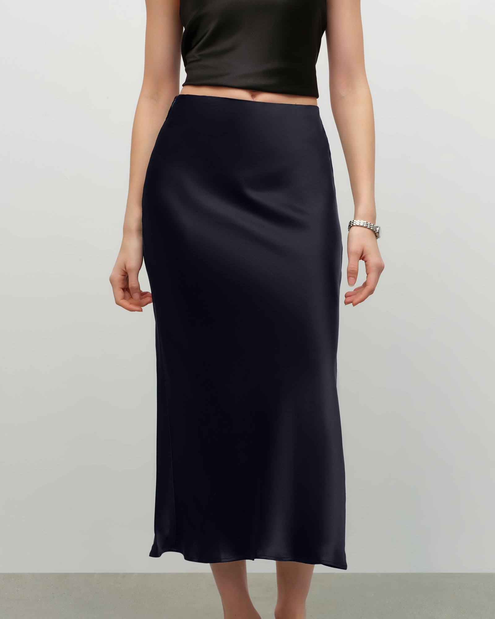 kvss navy silk skirt