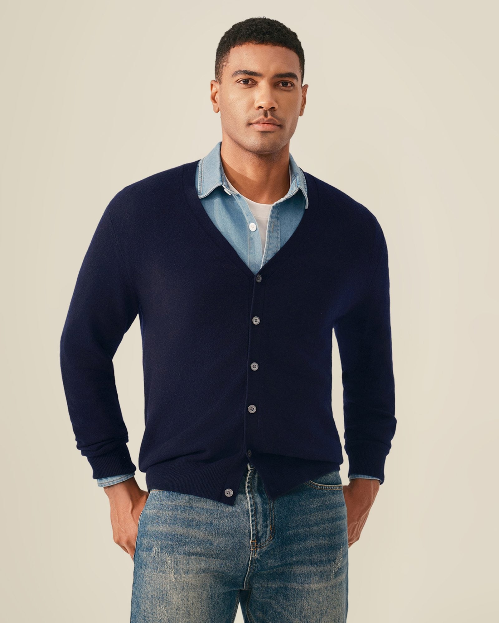 long navy cashmere cardigan