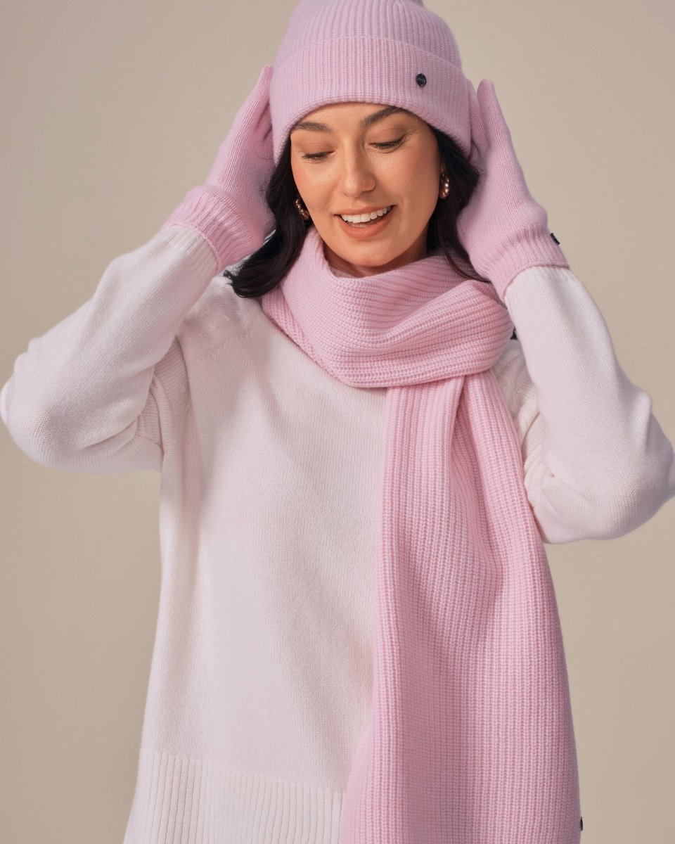 Luxurious Pure Cashmere Hat Scarf and Gloves Winter Set