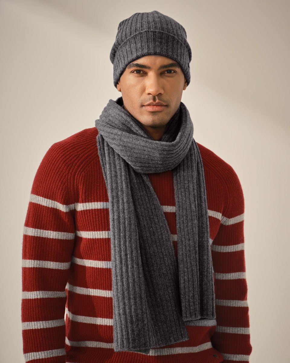 Men's Ribbed 100% Cashmere Beanie