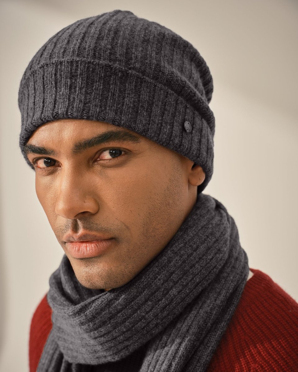 Men's Ribbed 100% Cashmere Beanie