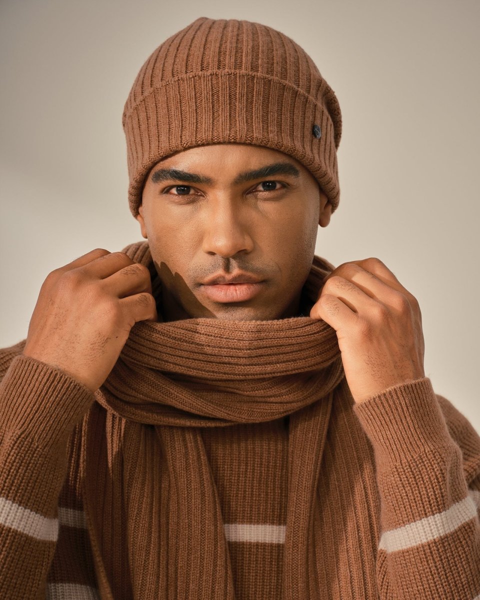 Men's Ribbed 100% Cashmere Beanie