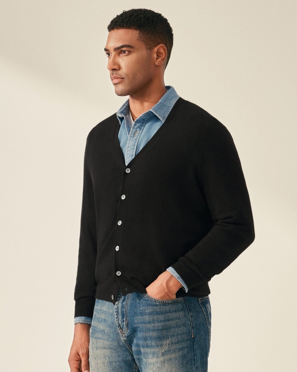 Men's Timeless V - Neck 100% Cashmere Cardigan