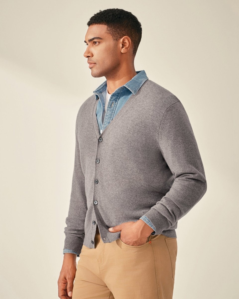 Men's Timeless V - Neck 100% Cashmere Cardigan