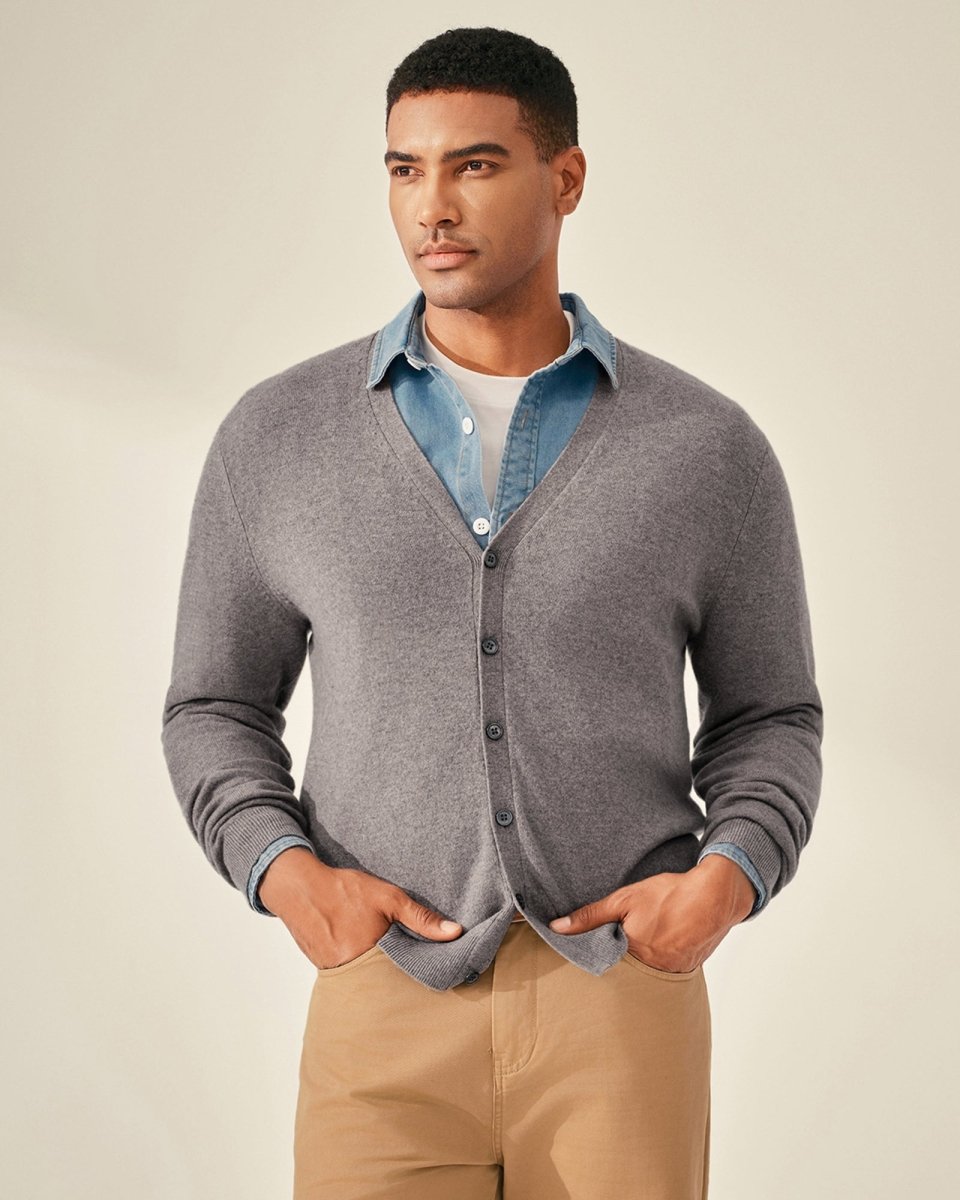 Men's Timeless V - Neck 100% Cashmere Cardigan