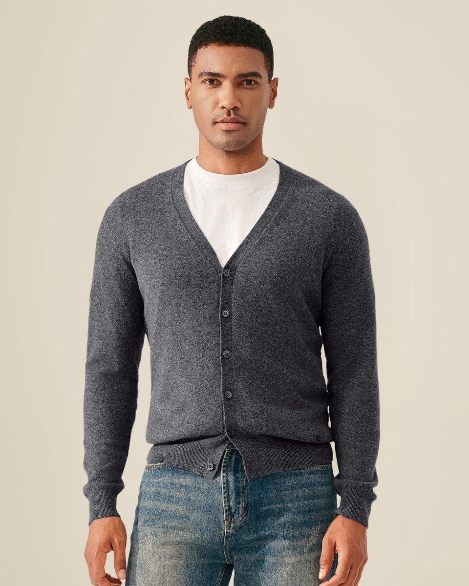 Men's Timeless V - Neck 100% Cashmere Cardigan