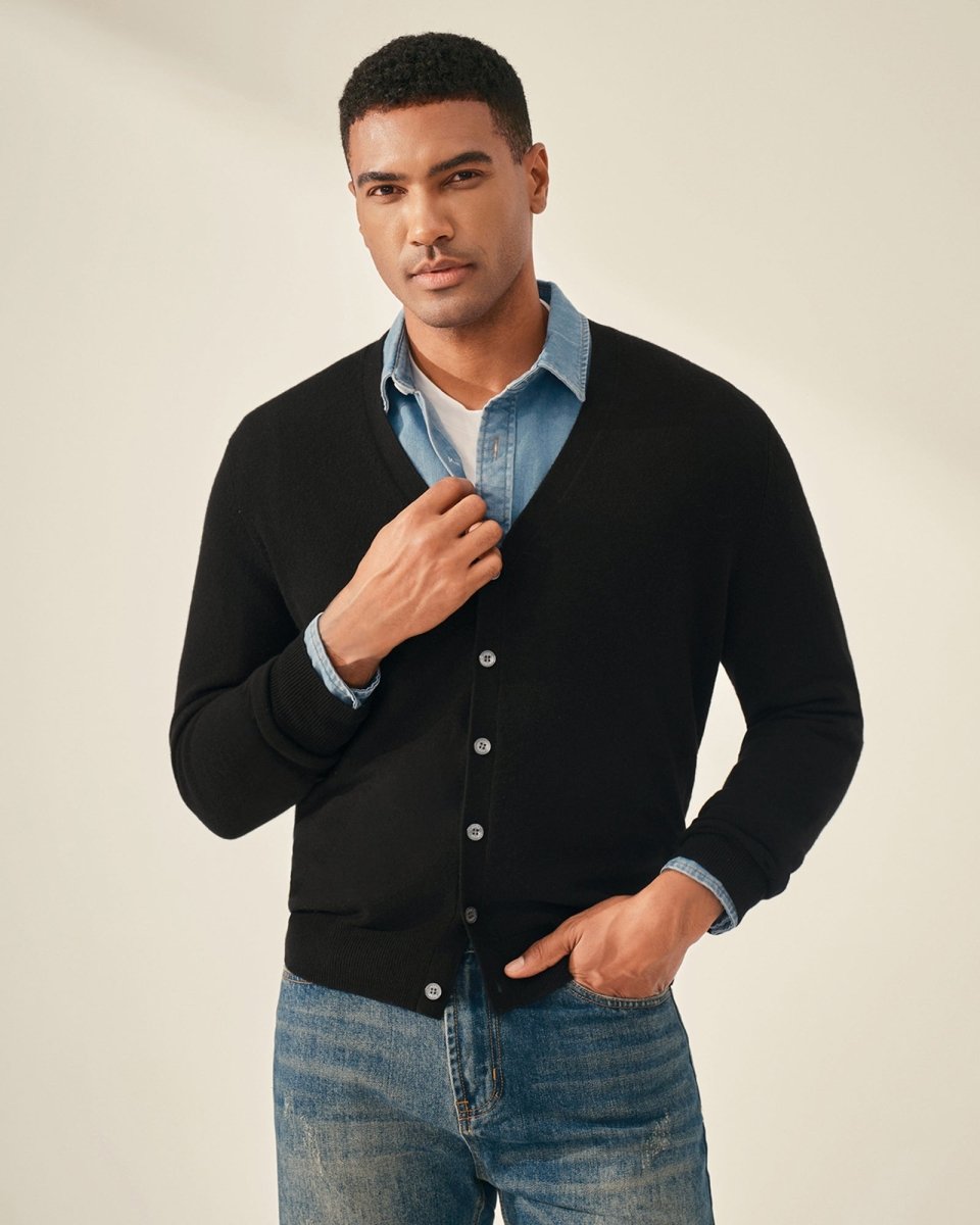 Men's Timeless V - Neck 100% Cashmere Cardigan