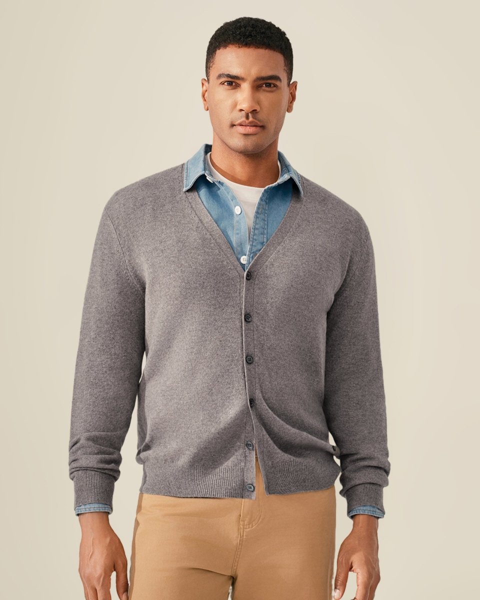 Men's Timeless V - Neck 100% Cashmere Cardigan