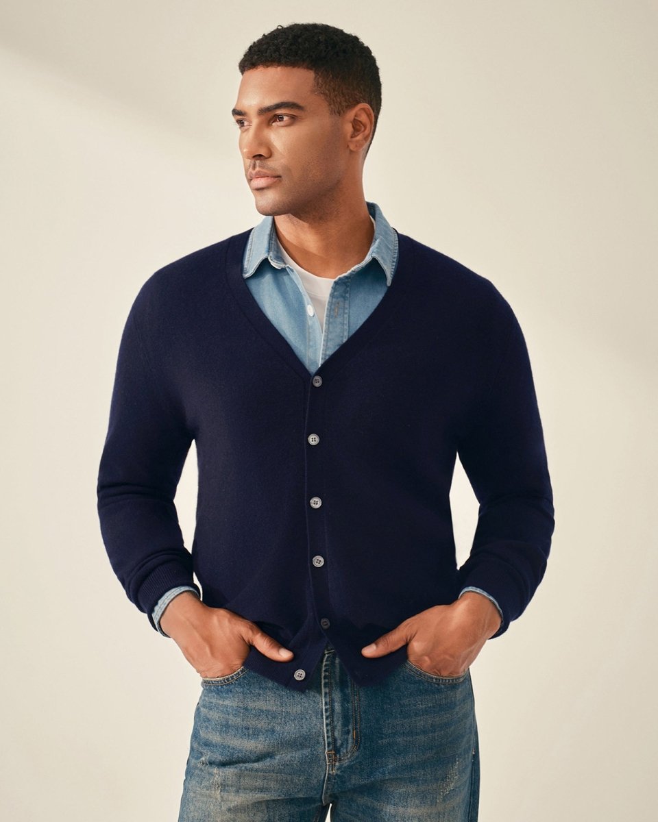 Men's Timeless V - Neck 100% Cashmere Cardigan