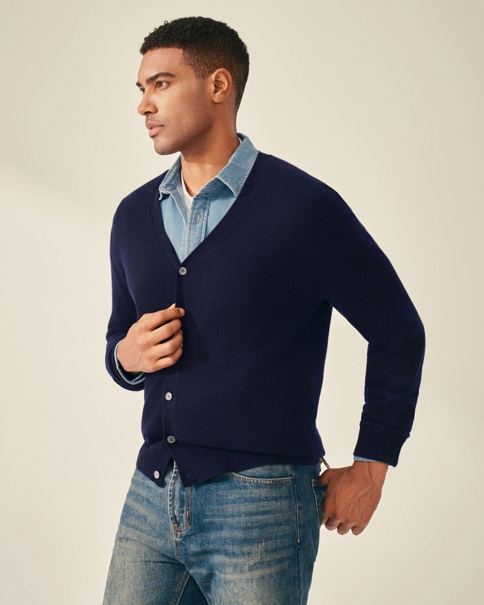 Men's Timeless V - Neck 100% Cashmere Cardigan