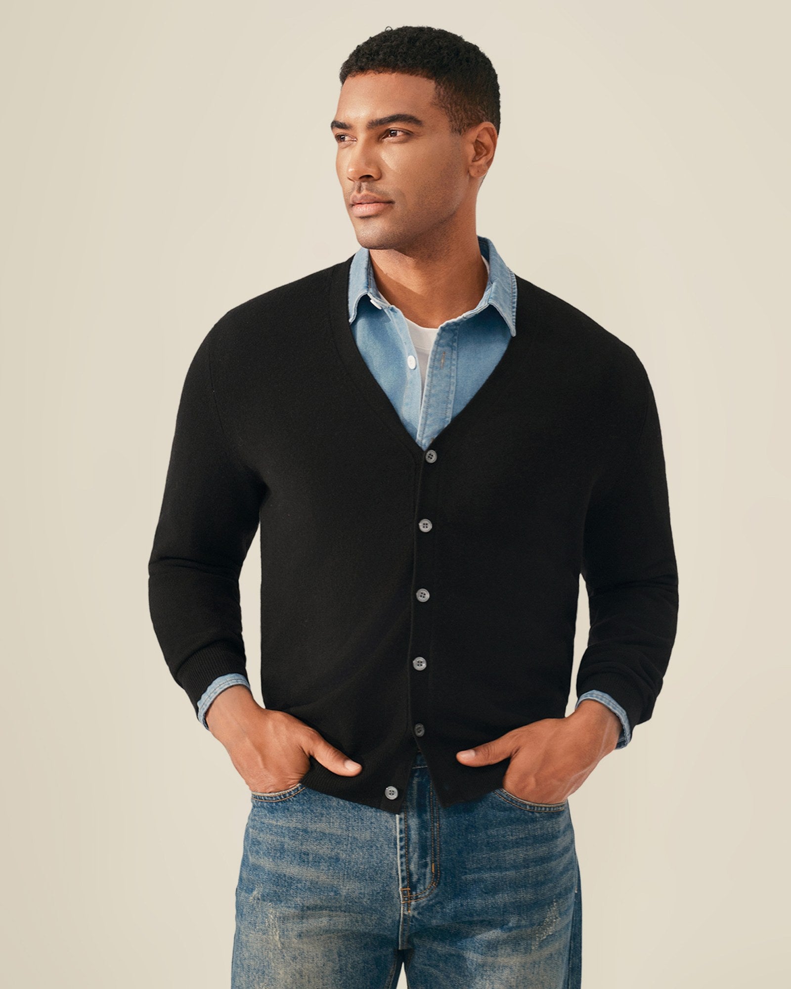 mens black cashmere cardigan sweater
