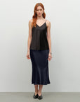navy blue silk skirt