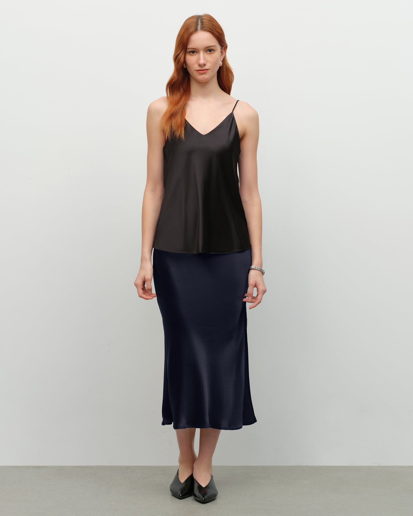 navy blue silk skirt