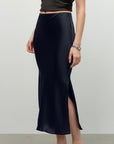 navy silk skirt