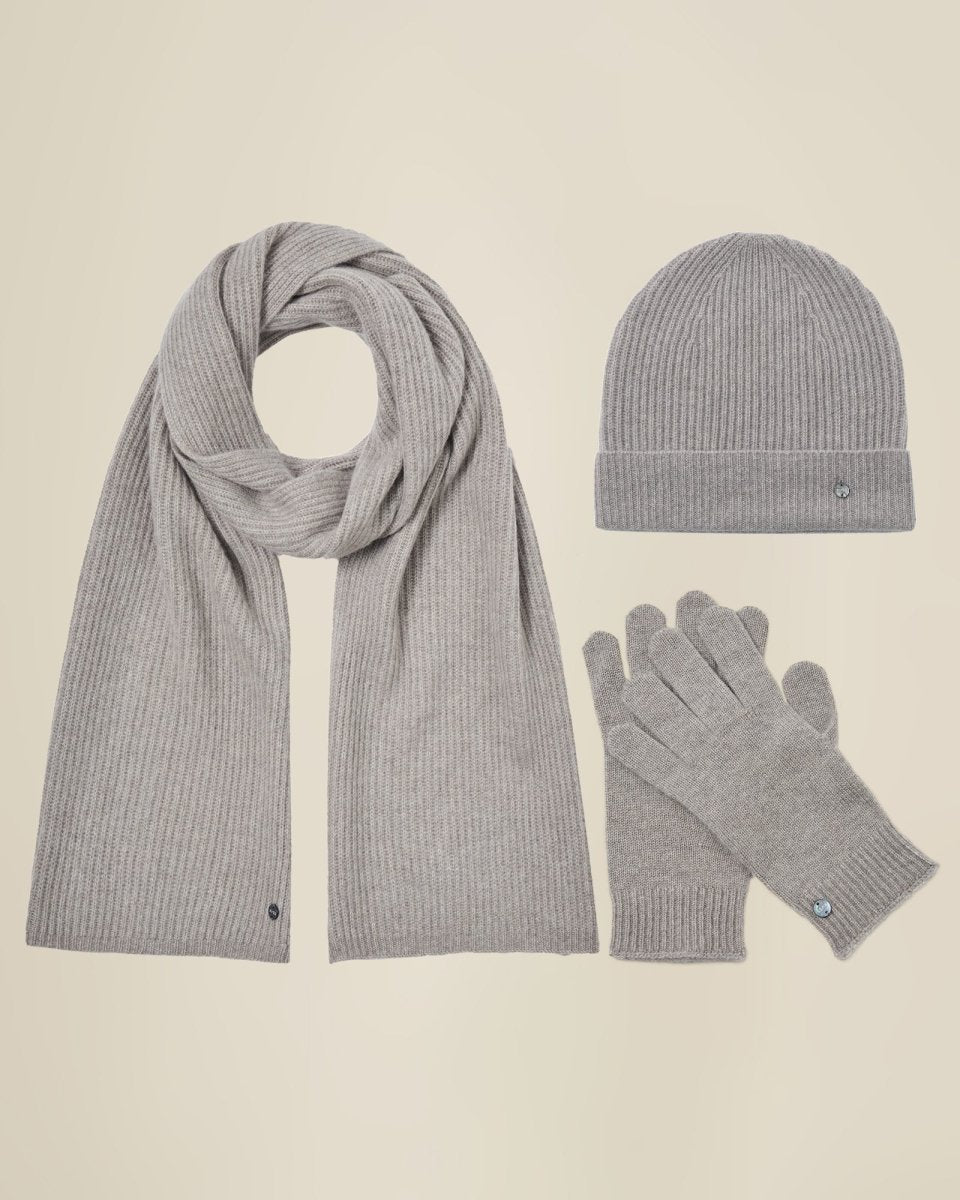 Pure Cashmere Beanie Hat Scarf and Gloves Set
