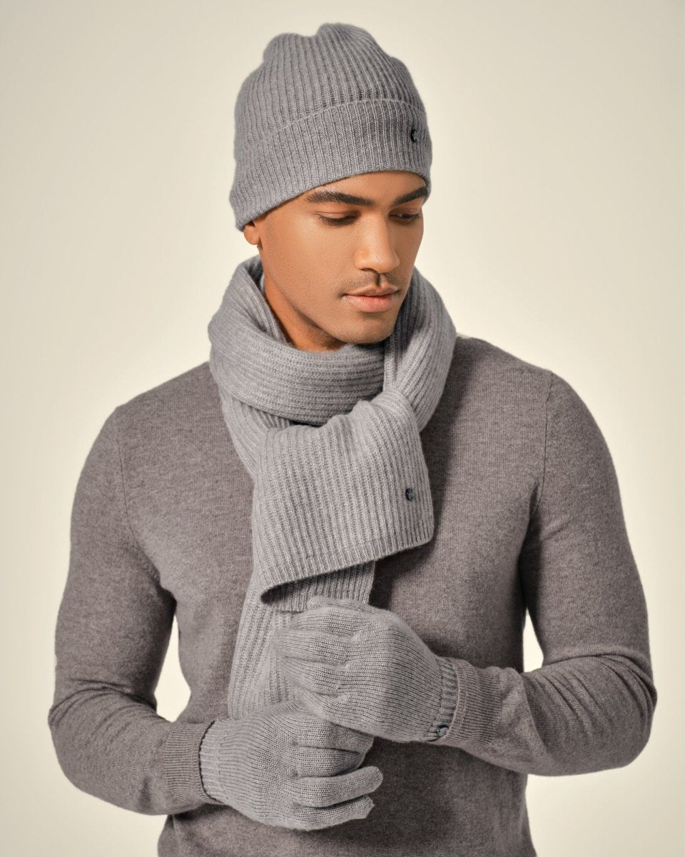 Pure Cashmere Beanie Hat Scarf and Gloves Set