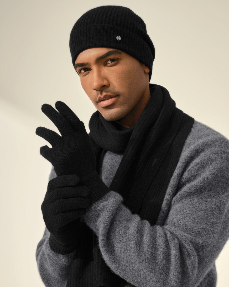 Pure Cashmere Beanie Hat Scarf and Gloves Set