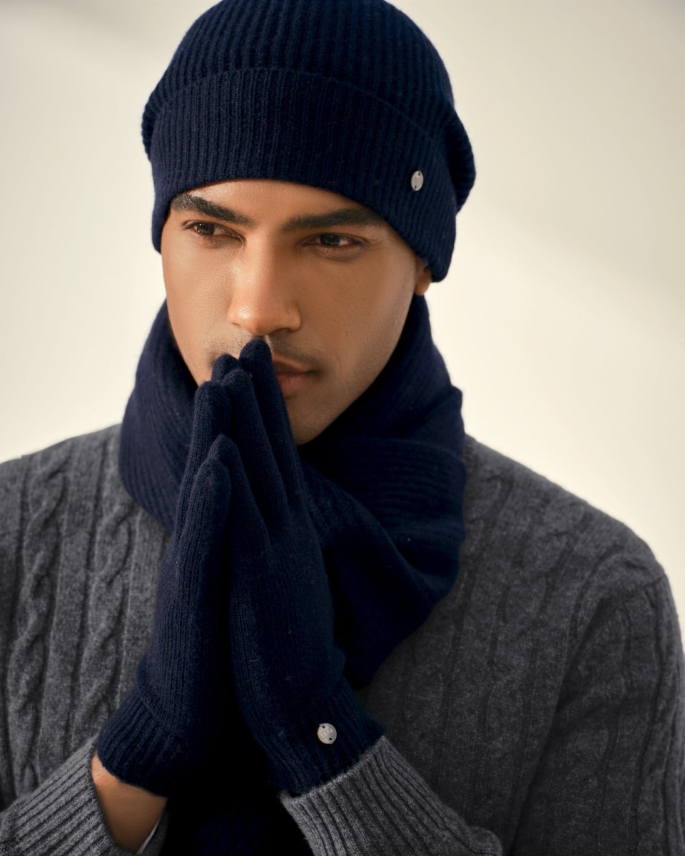 Pure Cashmere Beanie Hat Scarf and Gloves Set