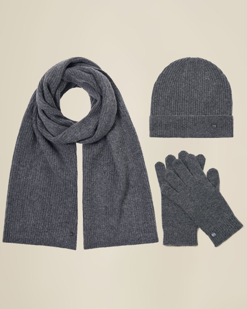 Pure Cashmere Beanie Hat Scarf and Gloves Set