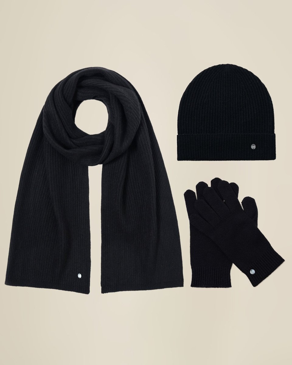 Pure Cashmere Beanie Hat Scarf and Gloves Set