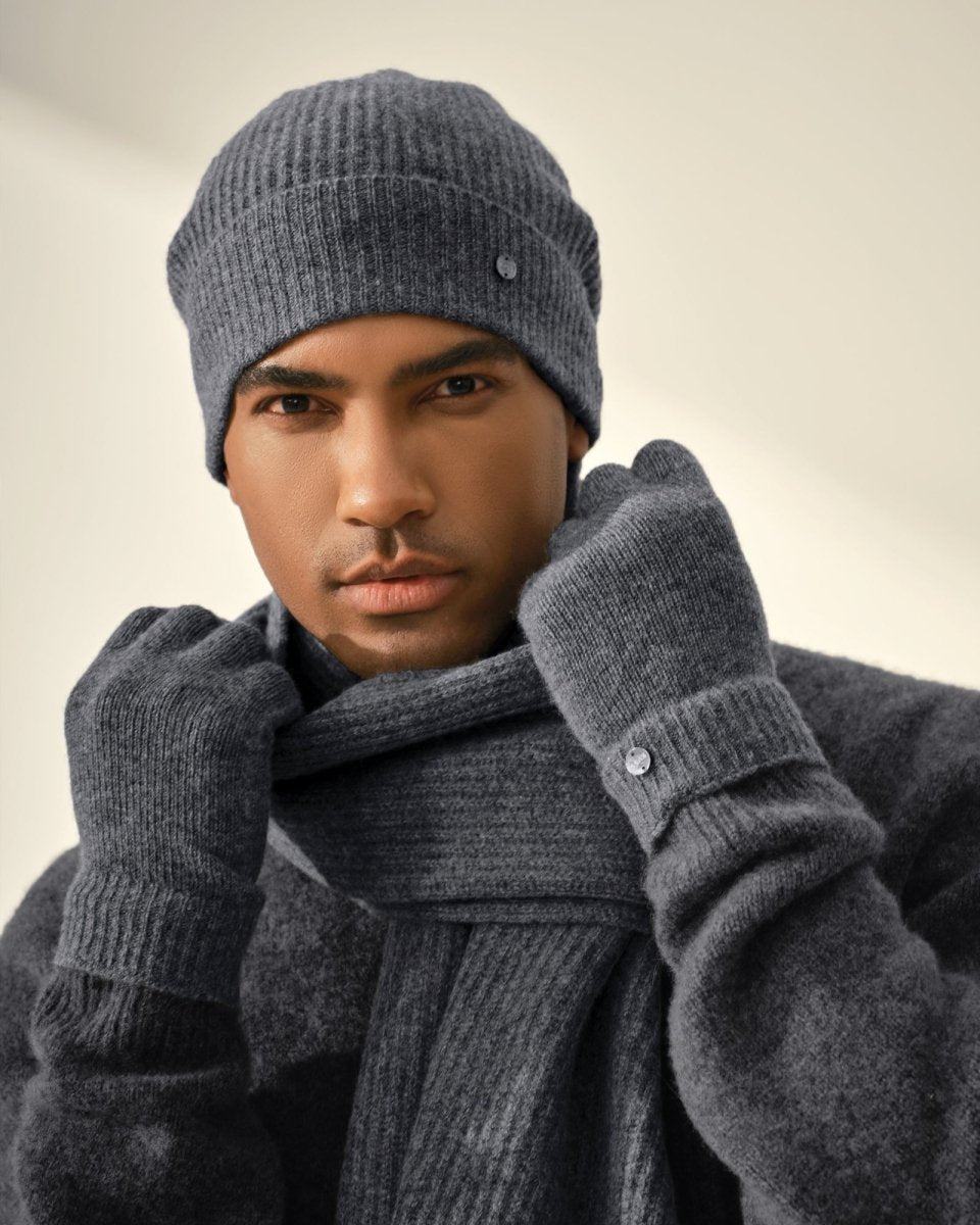 Pure Cashmere Beanie Hat Scarf and Gloves Set