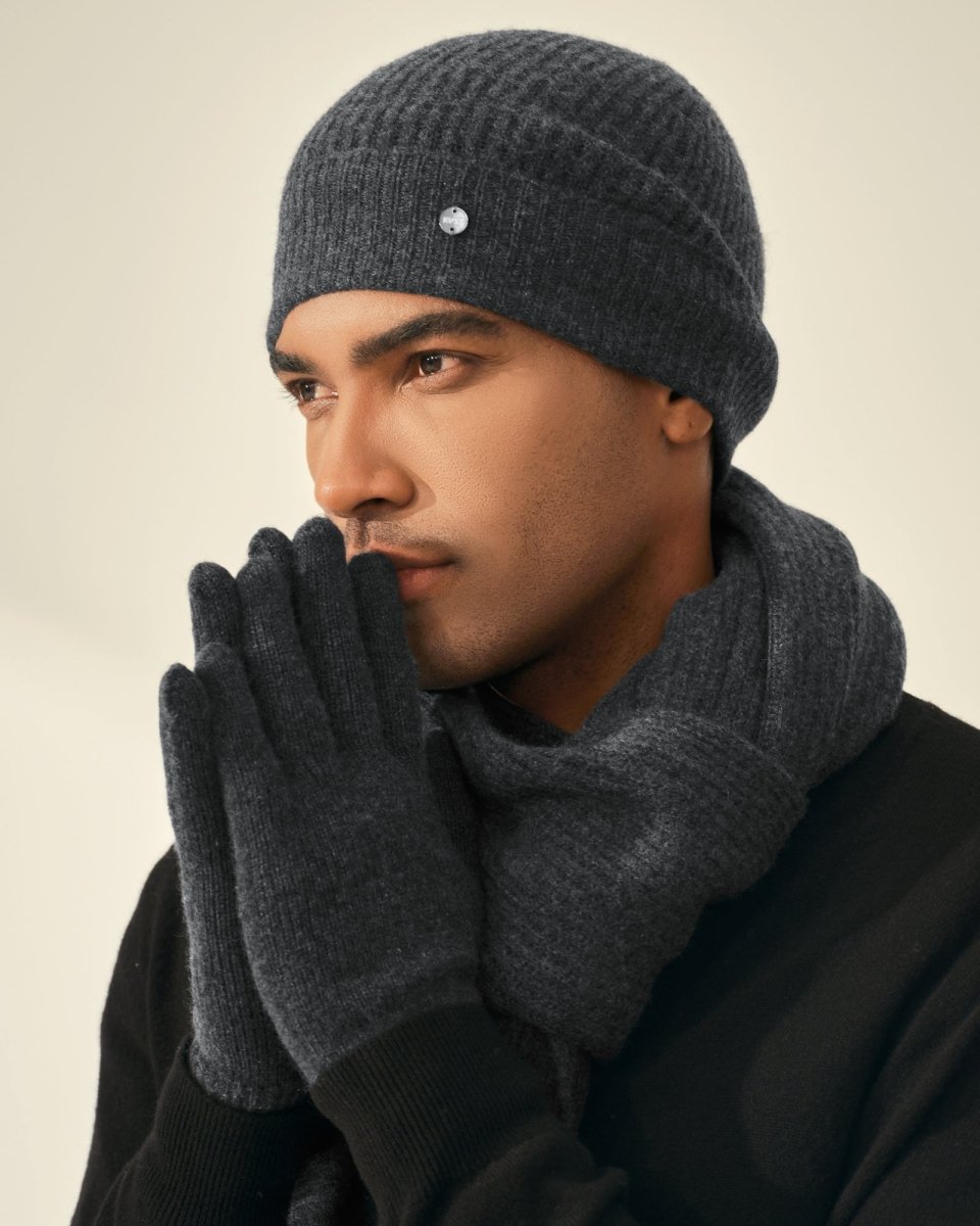 Pure Cashmere Beanie Hat Scarf and Gloves Set