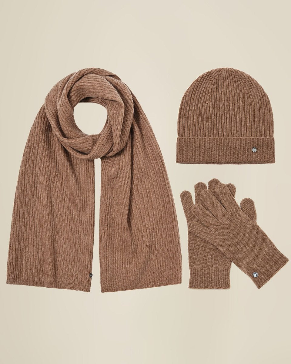 Pure Cashmere Beanie Hat Scarf and Gloves Set