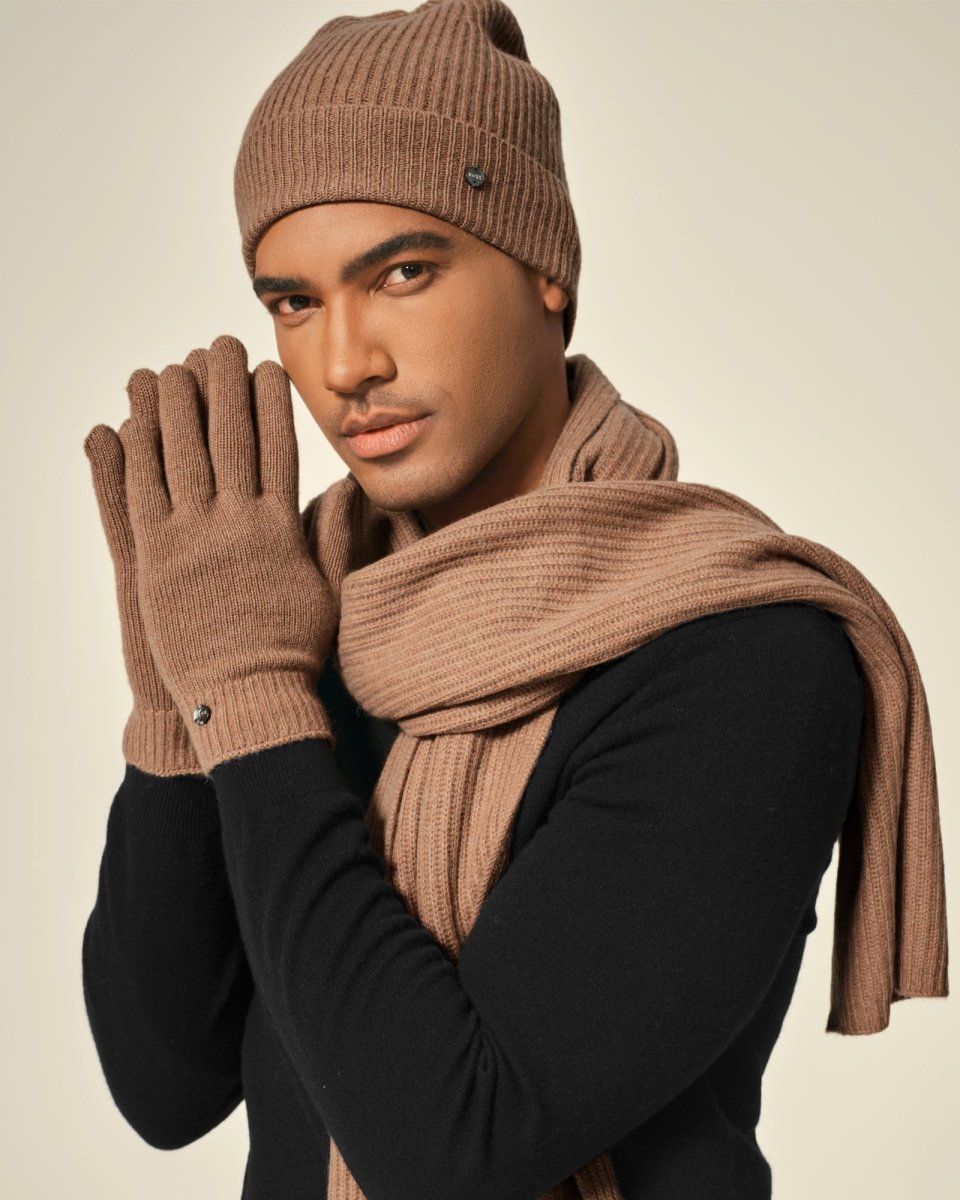 Pure Cashmere Beanie Hat Scarf and Gloves Set