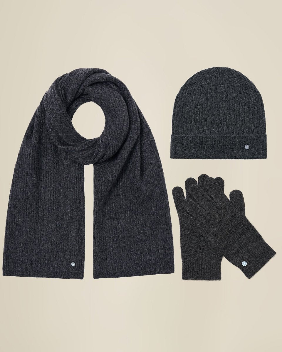 Pure Cashmere Beanie Hat Scarf and Gloves Set