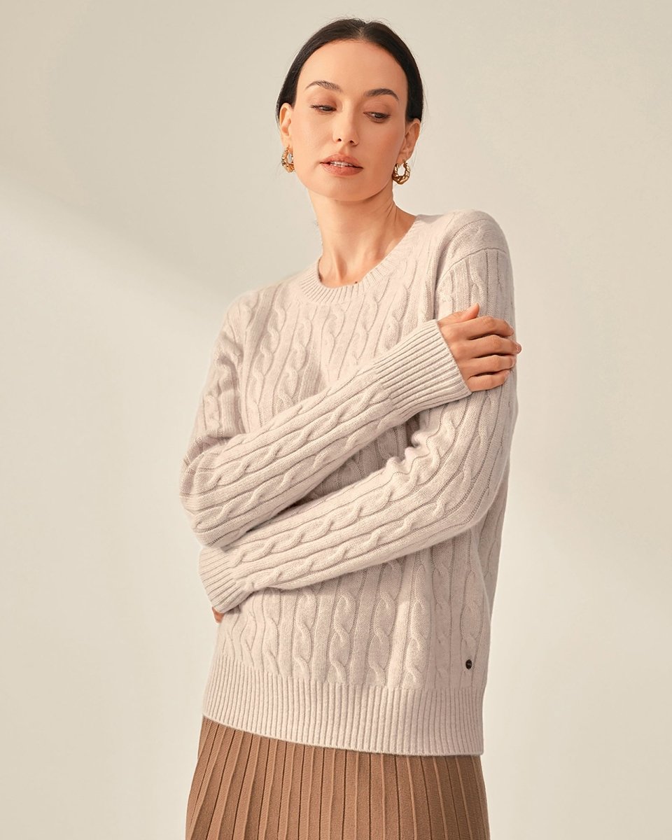 Pure Cashmere Cable Knit Sweater for Women
