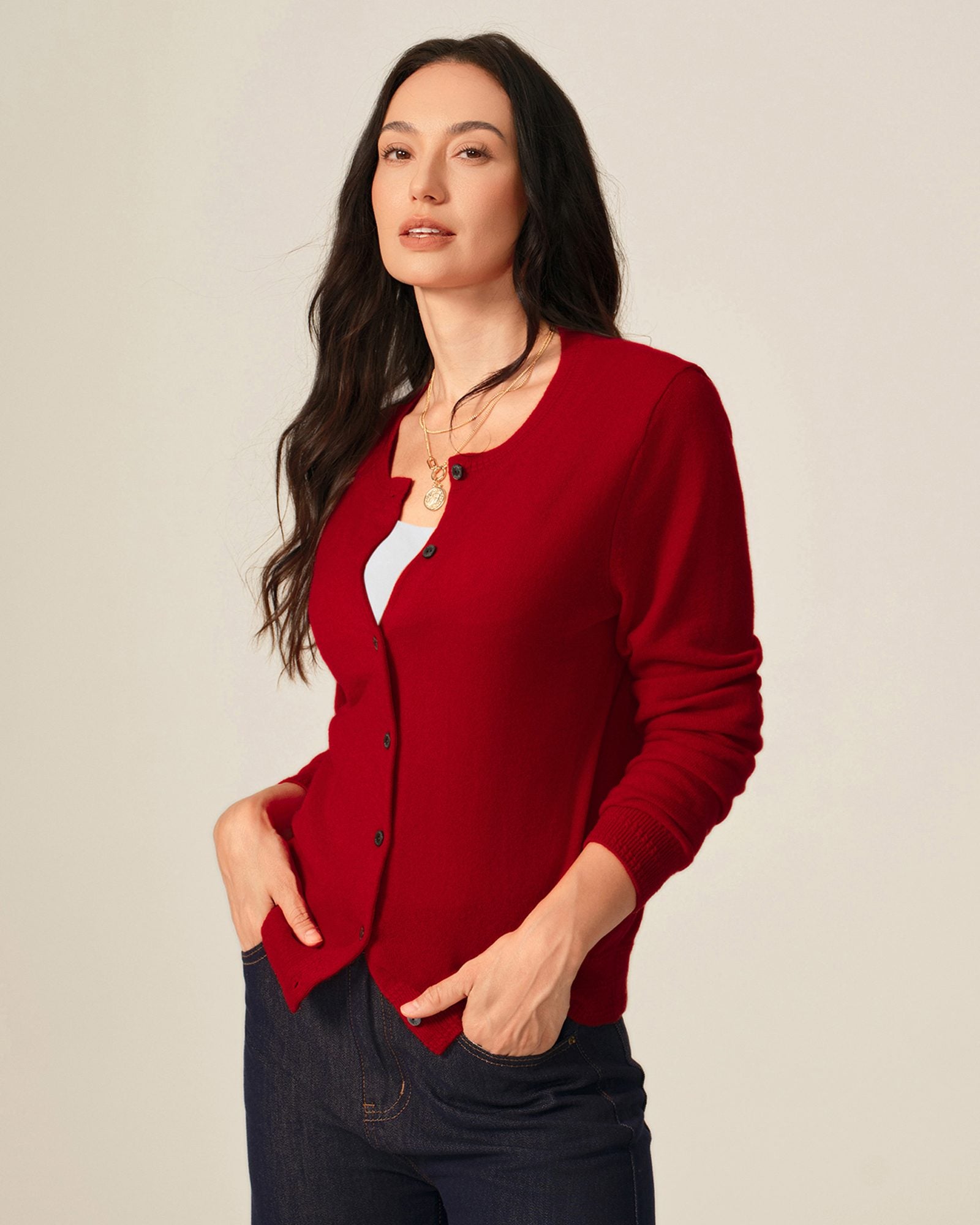 red cashmere cardigan ladies  kvss