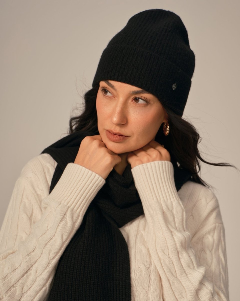 Ribbed Cashmere Beanie Hat for Women