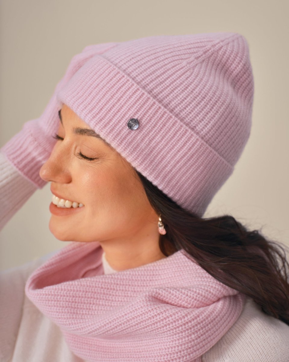 Ribbed Cashmere Beanie Hat for Women