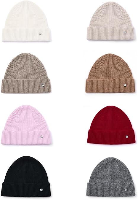 Ribbed Cashmere Beanie Hat for Women