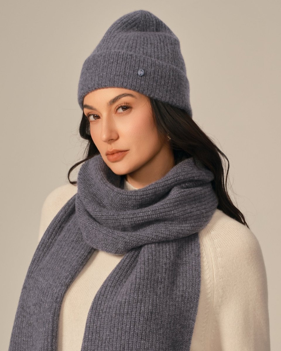 Ribbed Cashmere Beanie Hat for Women