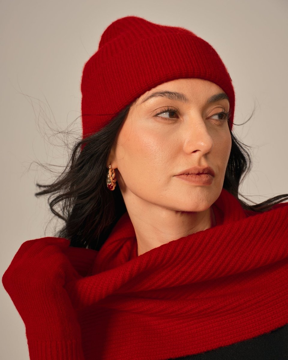 Ribbed Cashmere Beanie Hat for Women