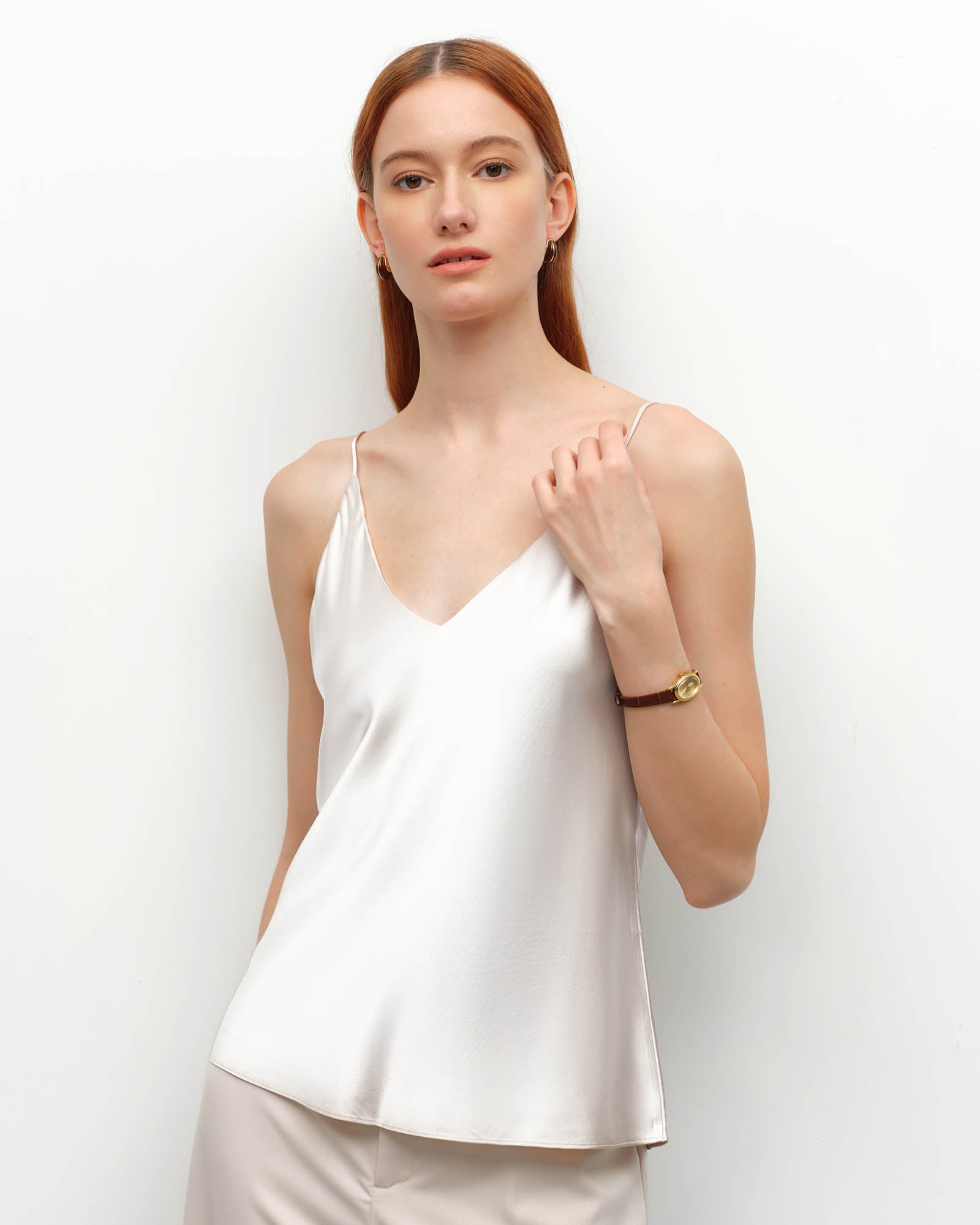 v neck silk tank