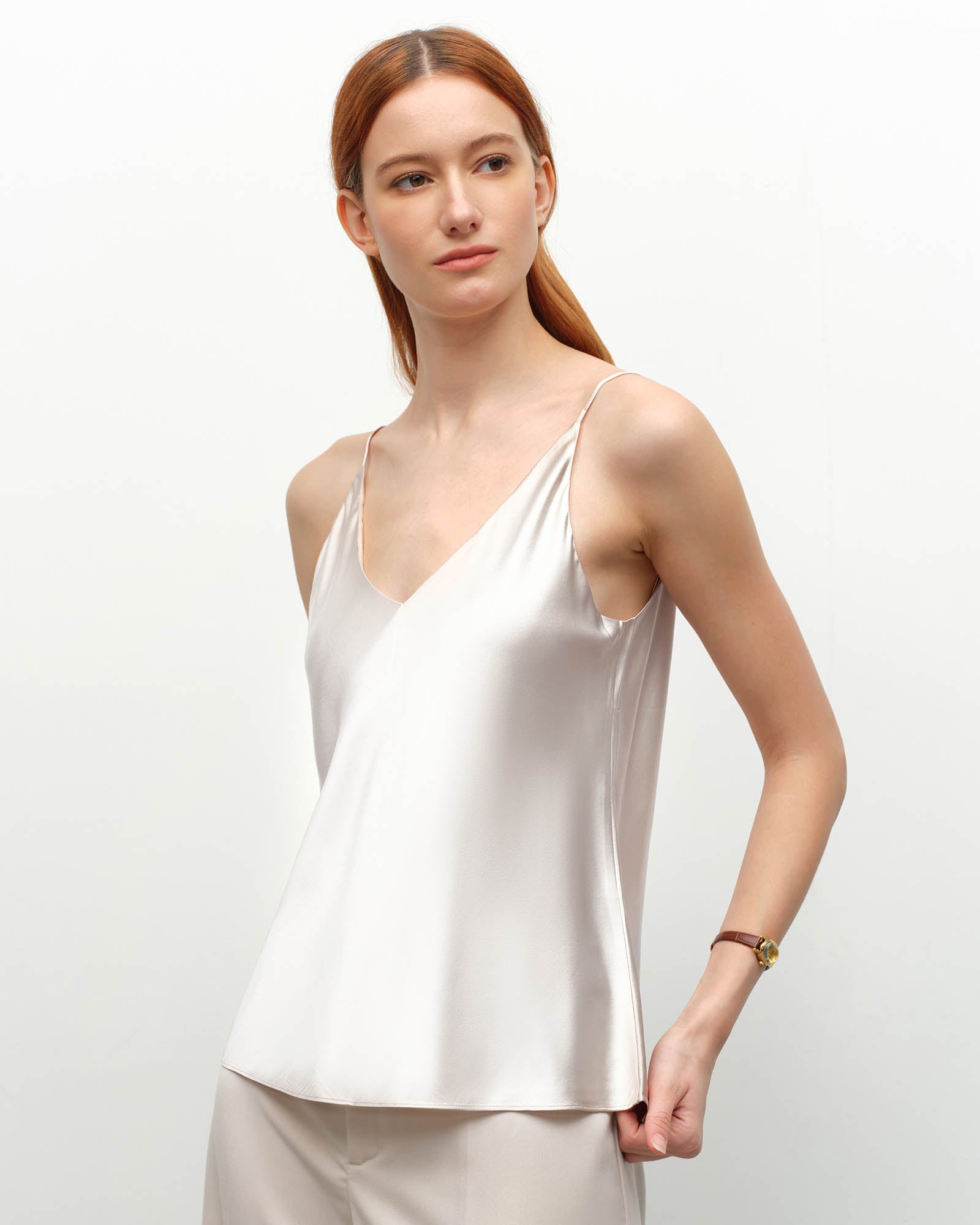 v neck silk tank top